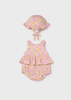 Girl Printed Romper with Hat Set - Pink