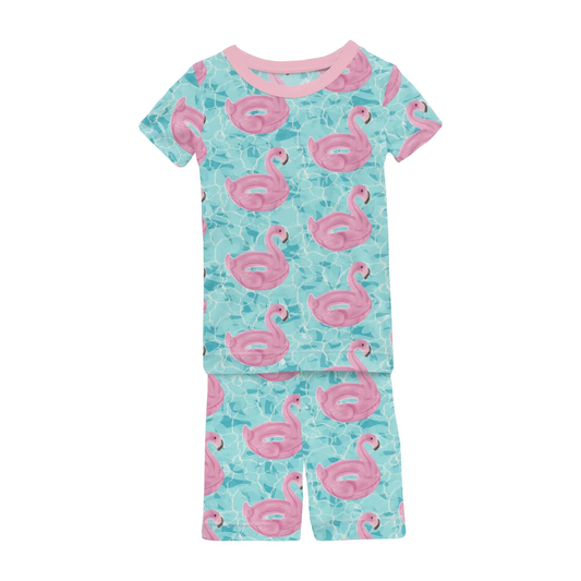 Print Short Sleeve Pajama Set with Shorts in Pool Party