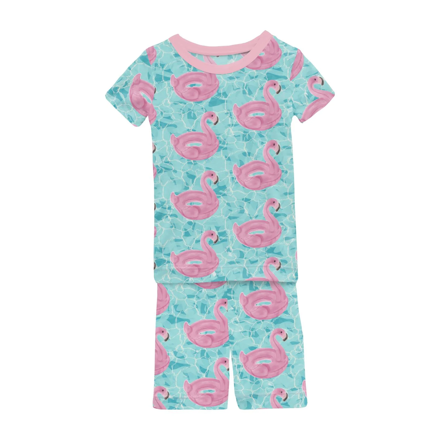 Print Short Sleeve Pajama Set with Shorts in Pool Party