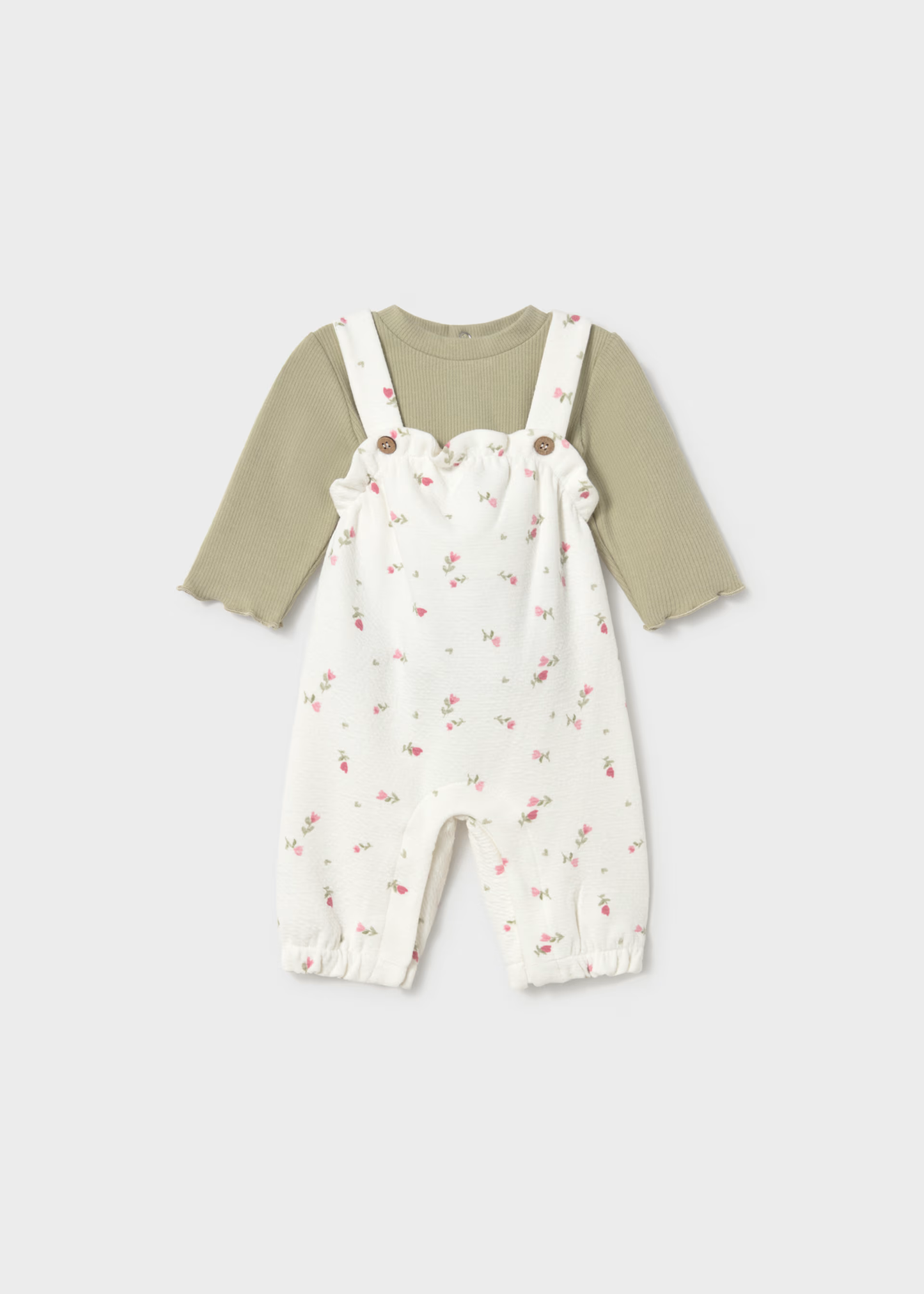 Newborn Girl Printed Dungaree and Sweater Set - Bay Leaf