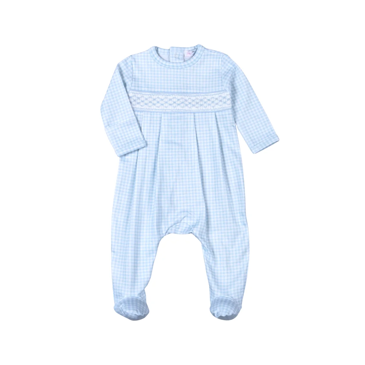 Blue Gingham Classic Pima Hand Smocked Footie