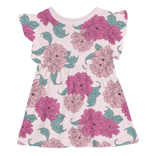 Print Short Sleeve Lola Swing Dress in Shrinking Violet Peonies