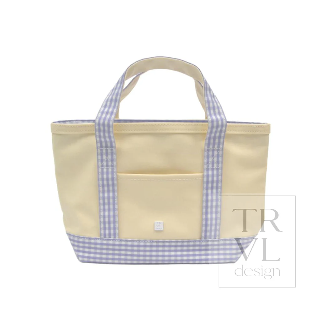 Mini Tote - Coated Canvas Natural with Gingham Lilac Trim