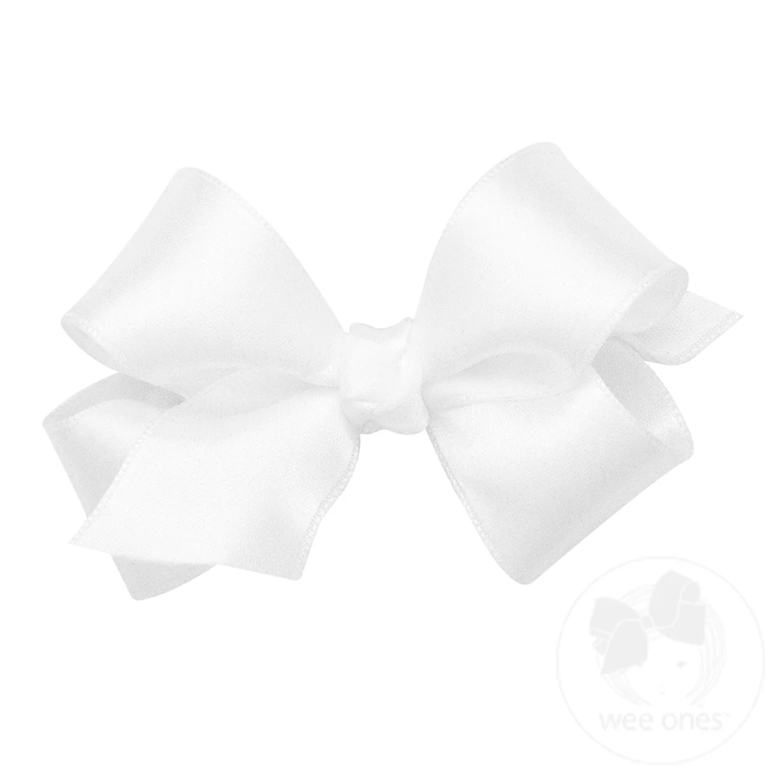 Mini French Satin Girls Hair Bow (Knot Wrap) - White