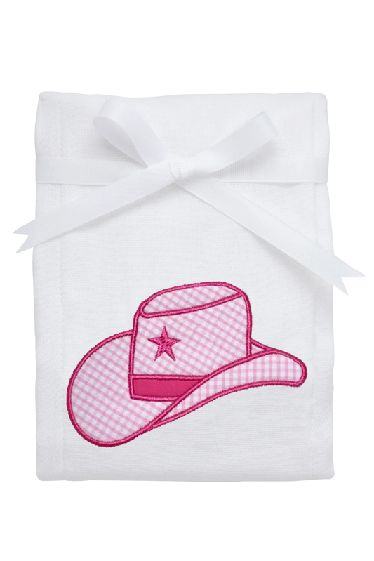 Cowgirl Hat Applique Burp - Pink