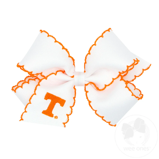 Medium Grosgrain Hair Bow with Moonstitch Edge and Embroidered Collegiate Logo - Tennessee