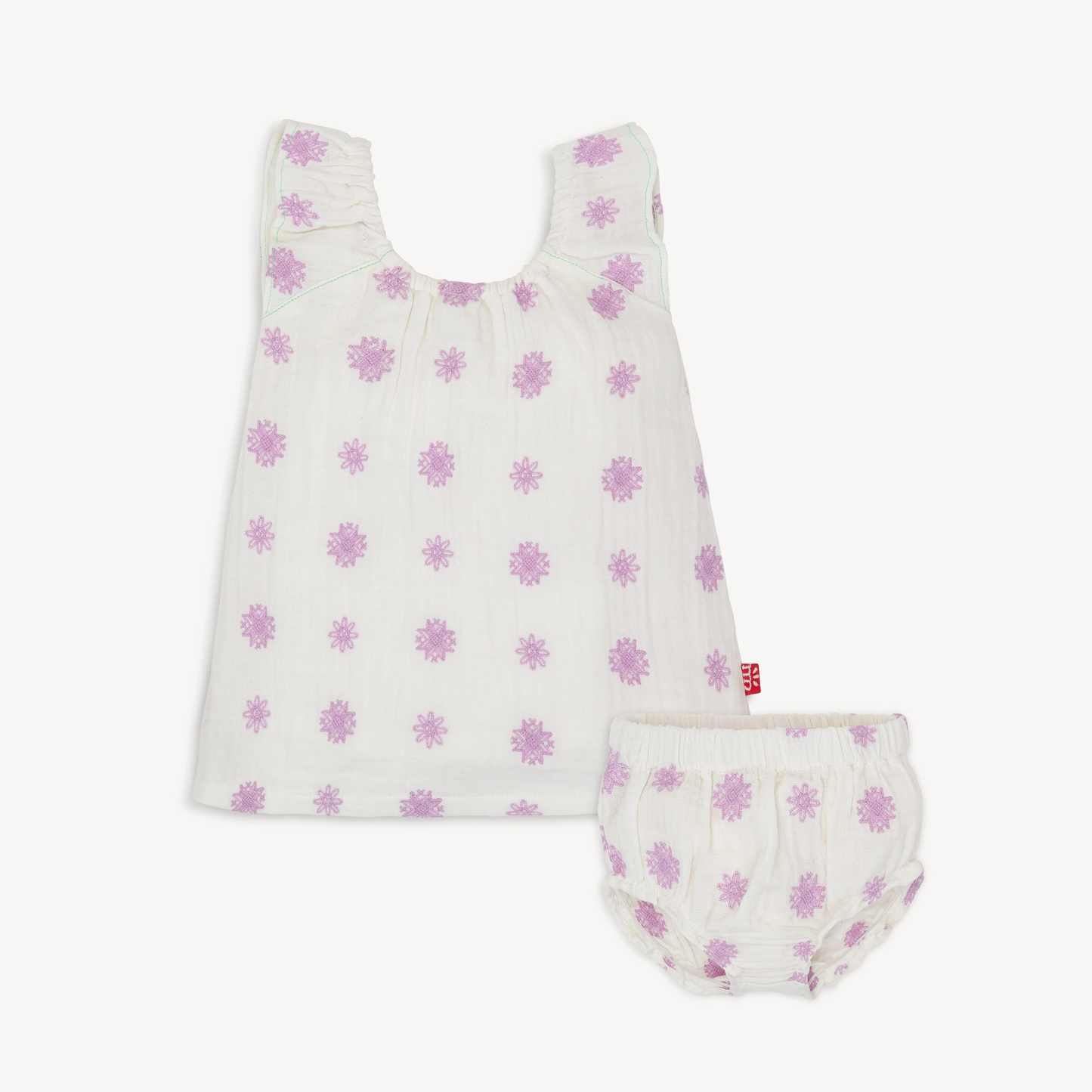 Playground Pals Cotton Gauze Magnetic Little Baby Short Sleeve Dress + Diaper Cover Set