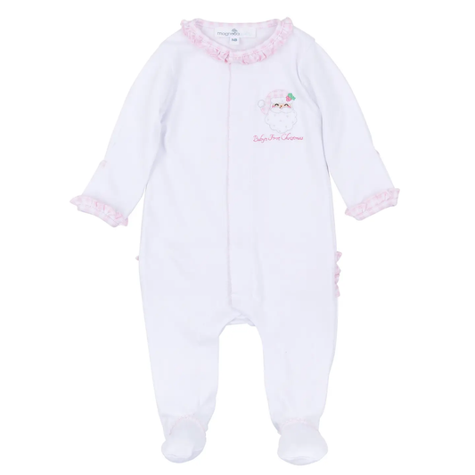 Sweet Saint Nick Applique Baby's First Christmas Ruffle Footie