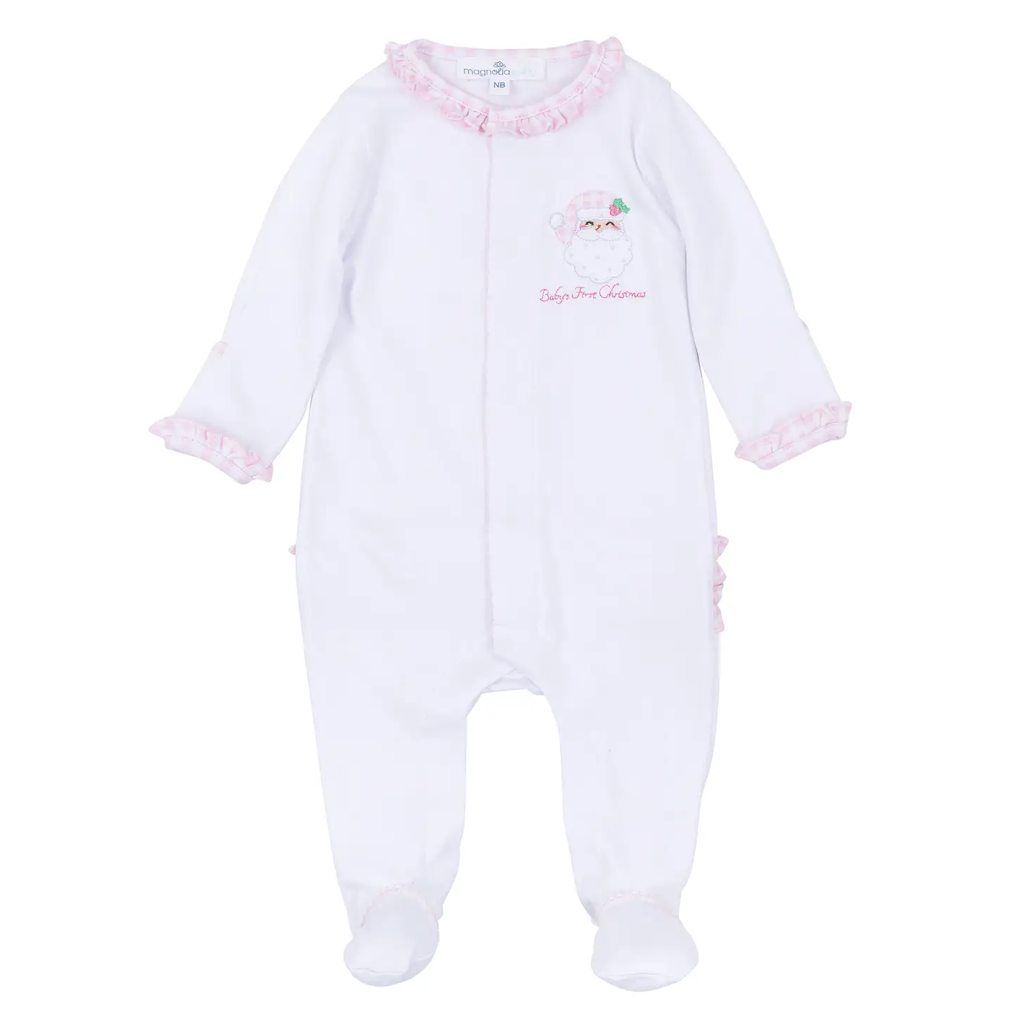 Sweet Saint Nick Applique Baby's First Christmas Ruffle Footie
