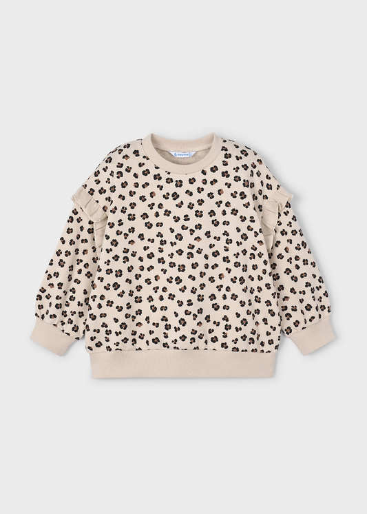 Girl Sweatshirt with Ruffled Sleeves - Sand