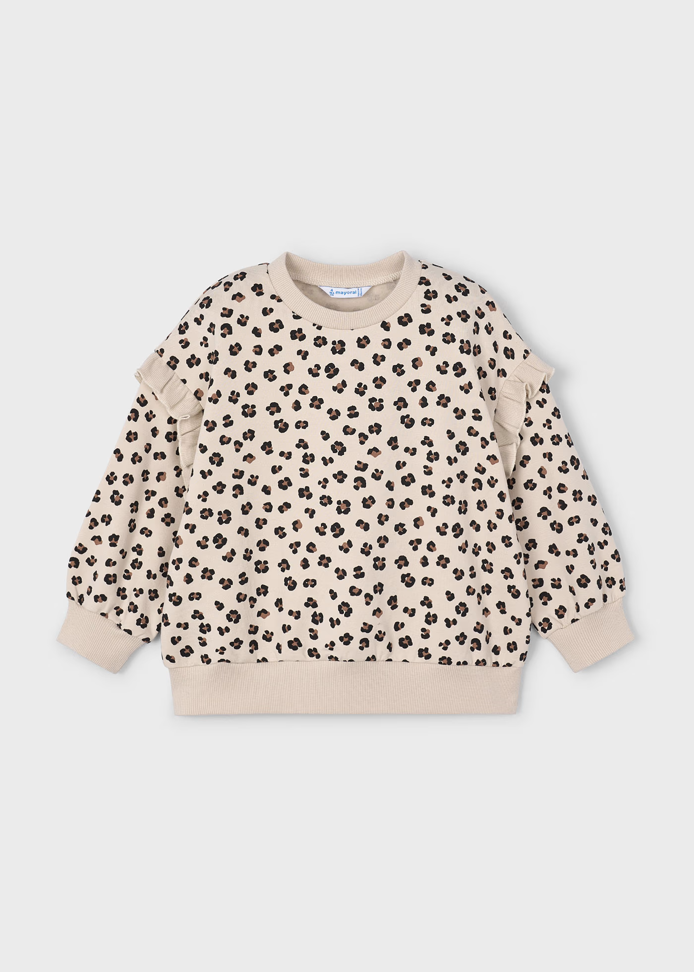 Girl Sweatshirt with Ruffled Sleeves - Sand