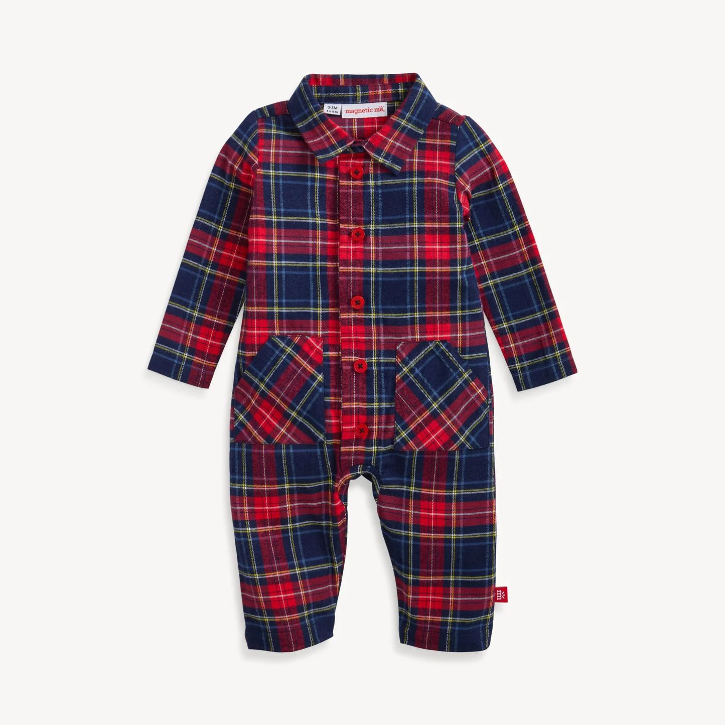 Magnetic Polo Romper - Holiday Plaid Flannel Patch Pocket Romper