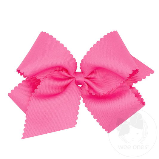 King Grosgrain Hair Bow Scalloped Edge - Hot Pink
