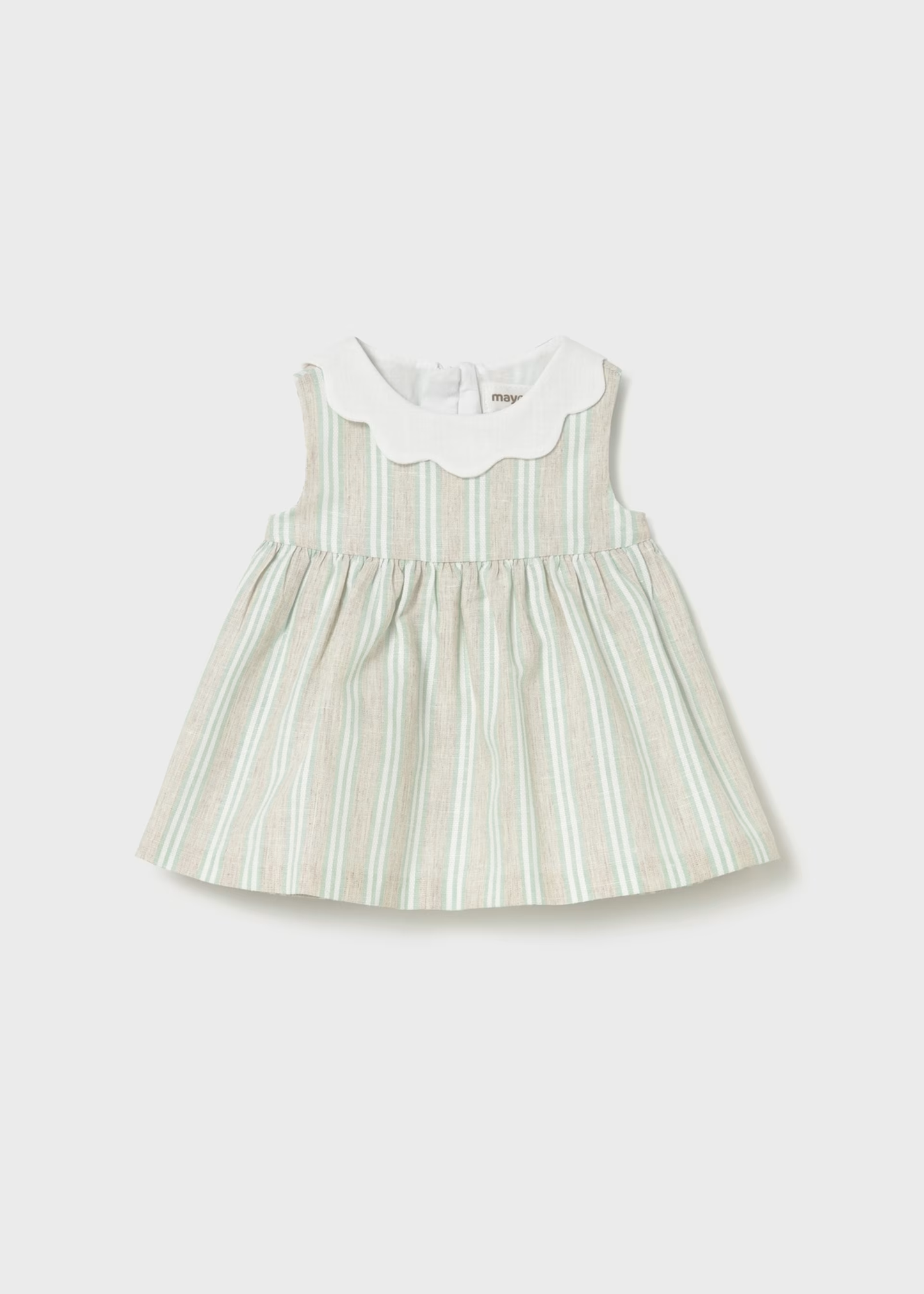 Girl Striped Linen Dress - Aqua
