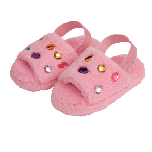 Pink Jeweled Fur Slippers