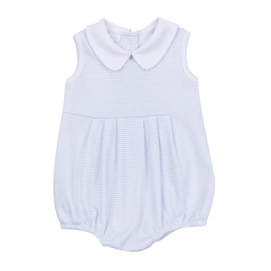 Mini Stripes Collared Sleeveless Bubble - Light Blue