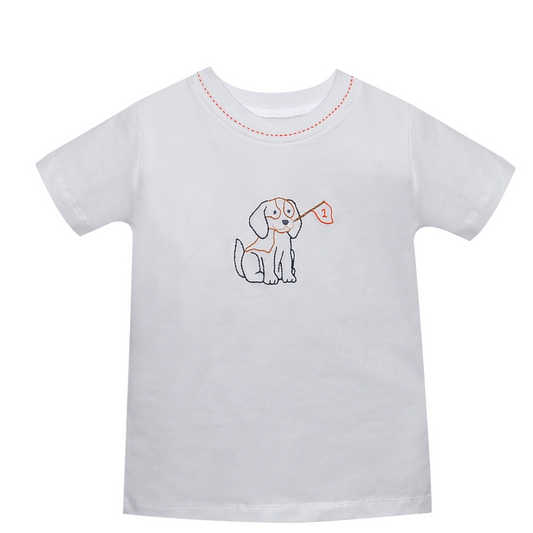 Hound Dog with Flag Orange/White T-Shirt