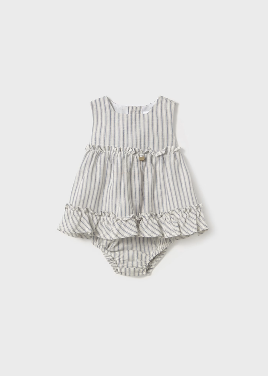 Newborn Striped Dress with Bloomers - Neutral