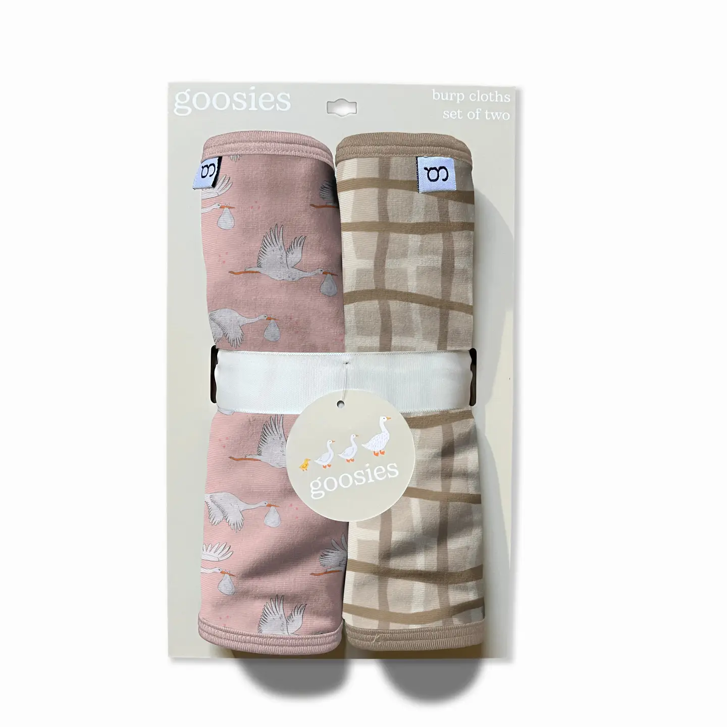Pink Girl Stork Burp Cloths - Set of 2
