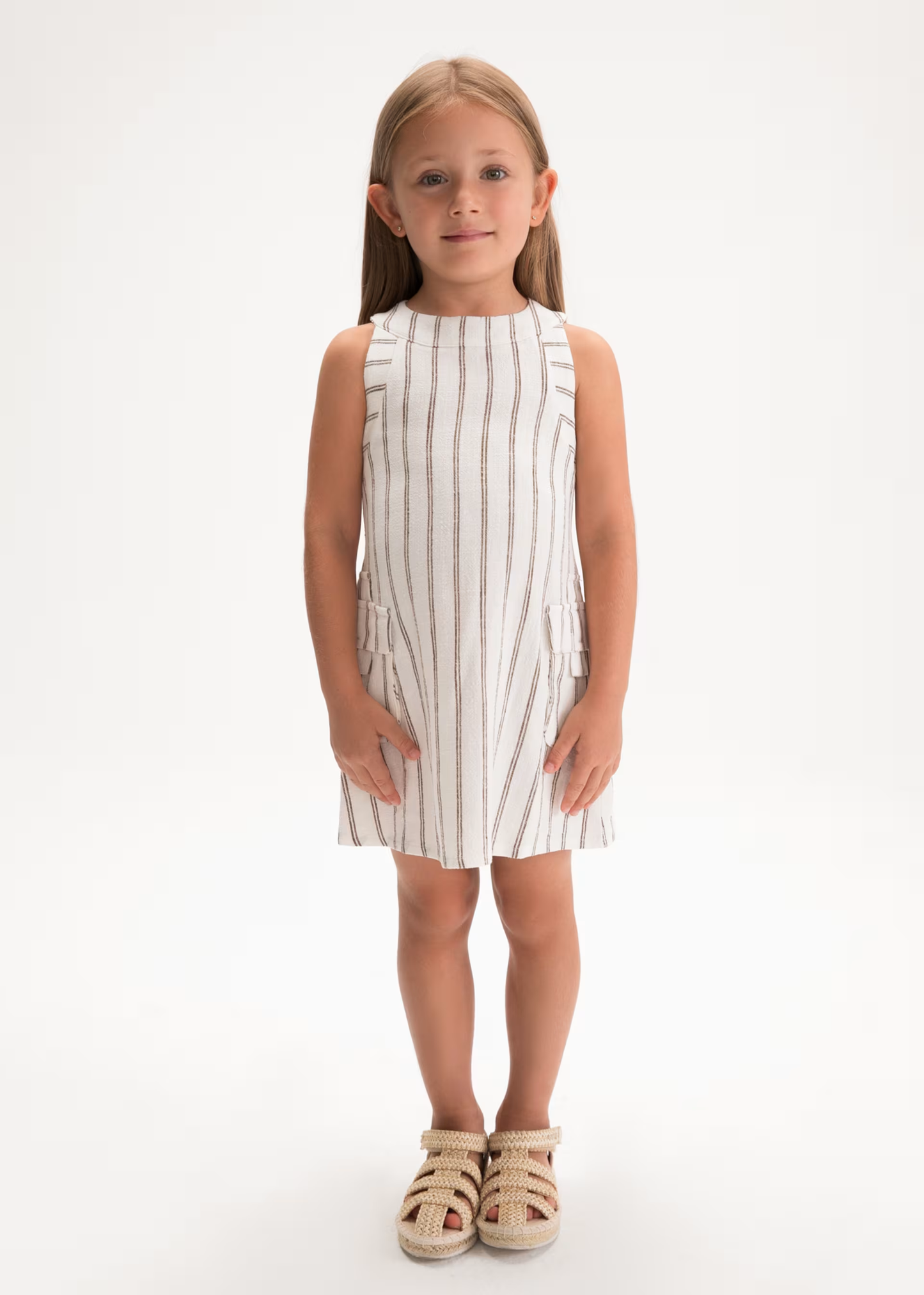 Girl Striped Dress - Beige and Cream