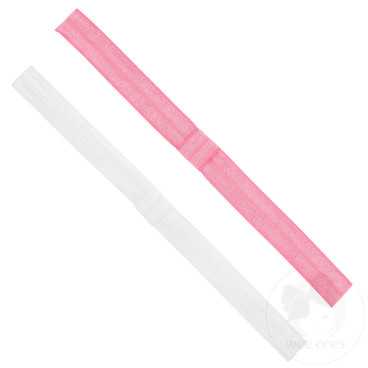 Add-A-Bow Elastic Girls Baby Bands - Two Pack Hot Pink and White