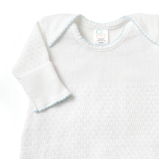 Paty Knit Overlap Shoulder Gown No Bow - White/Blue