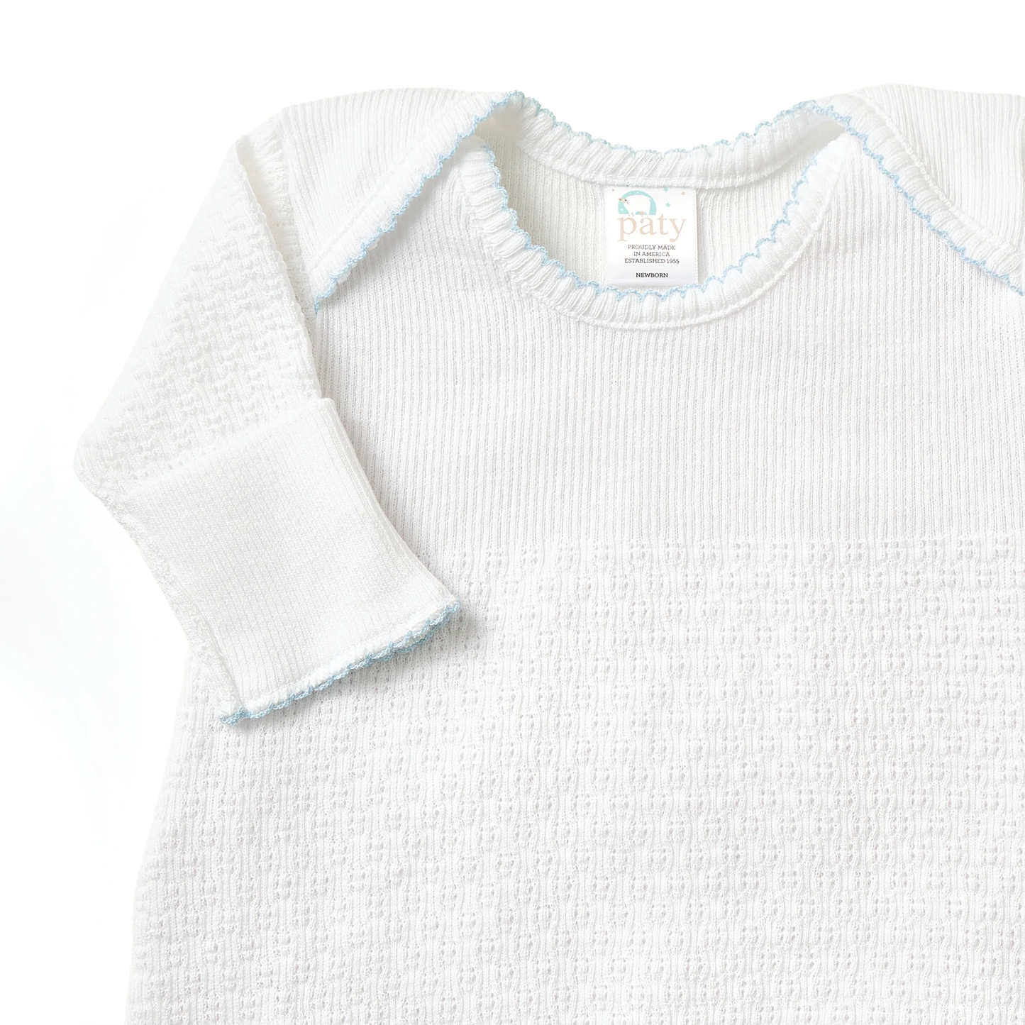 Paty Knit Overlap Shoulder Gown No Bow - White/Blue