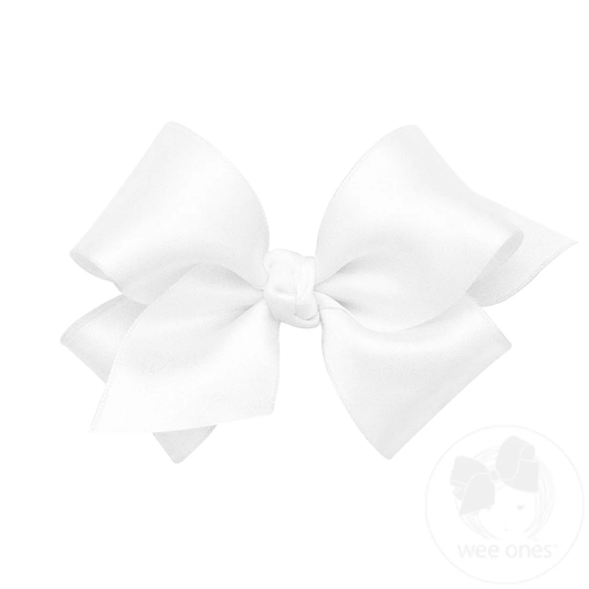 Small French Satin Girls Hair Bow (Knot Wrap) - White