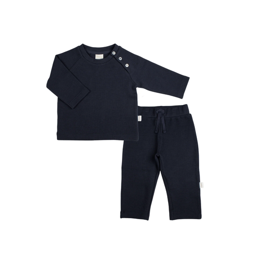 Boys Waffle Knit Lounge Set - Navy