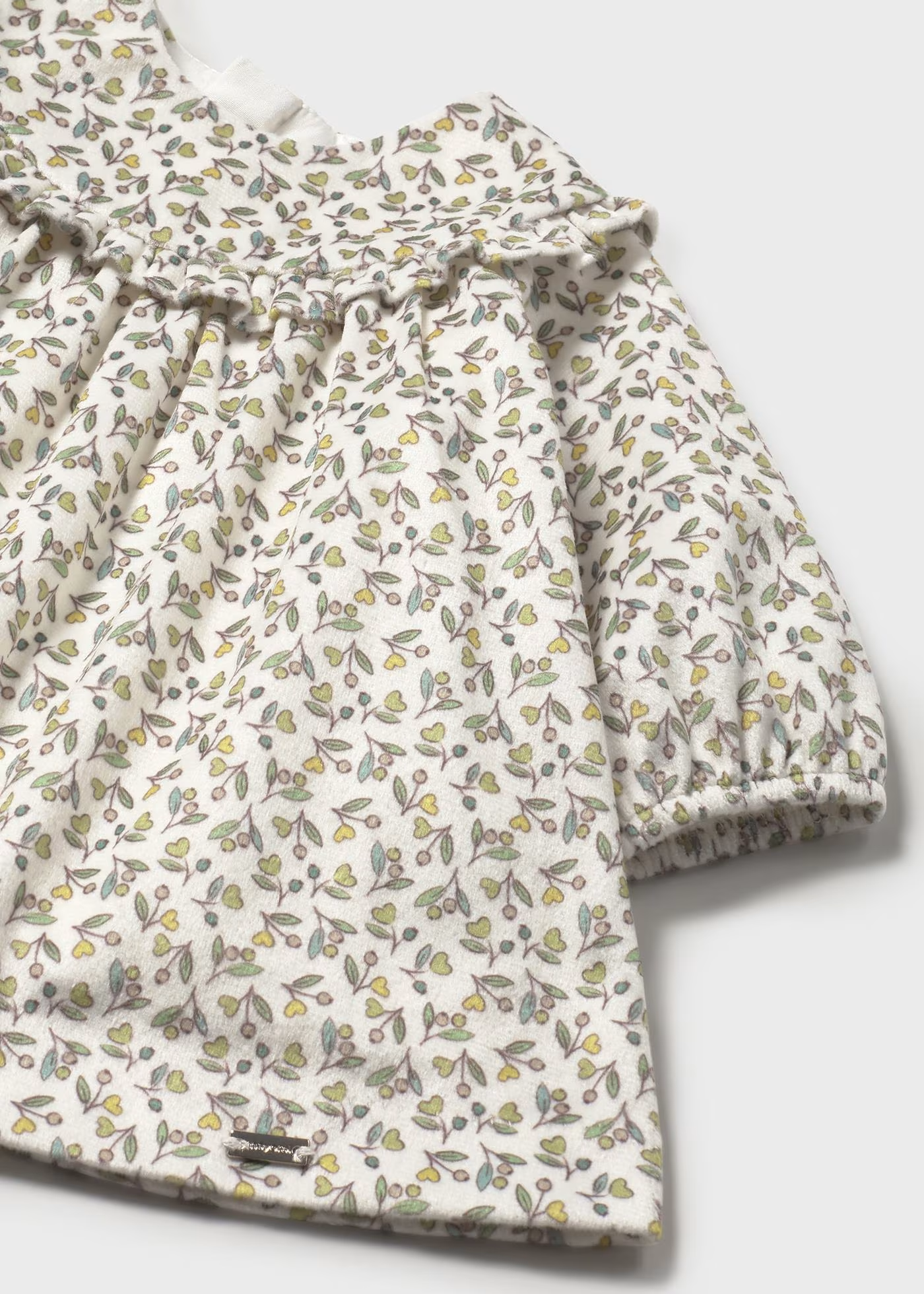 Newborn Girl Printed Velvet Dress - Olive