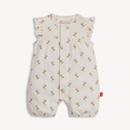 Magnetic Romper - Floral Chicken Tender - Organic Cotton