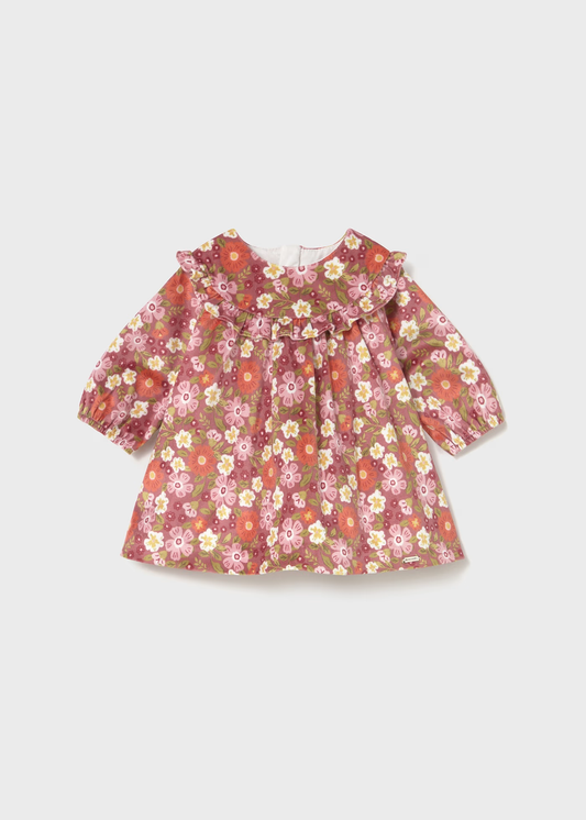 Newborn Girl Printed Velvet Dress - Blush