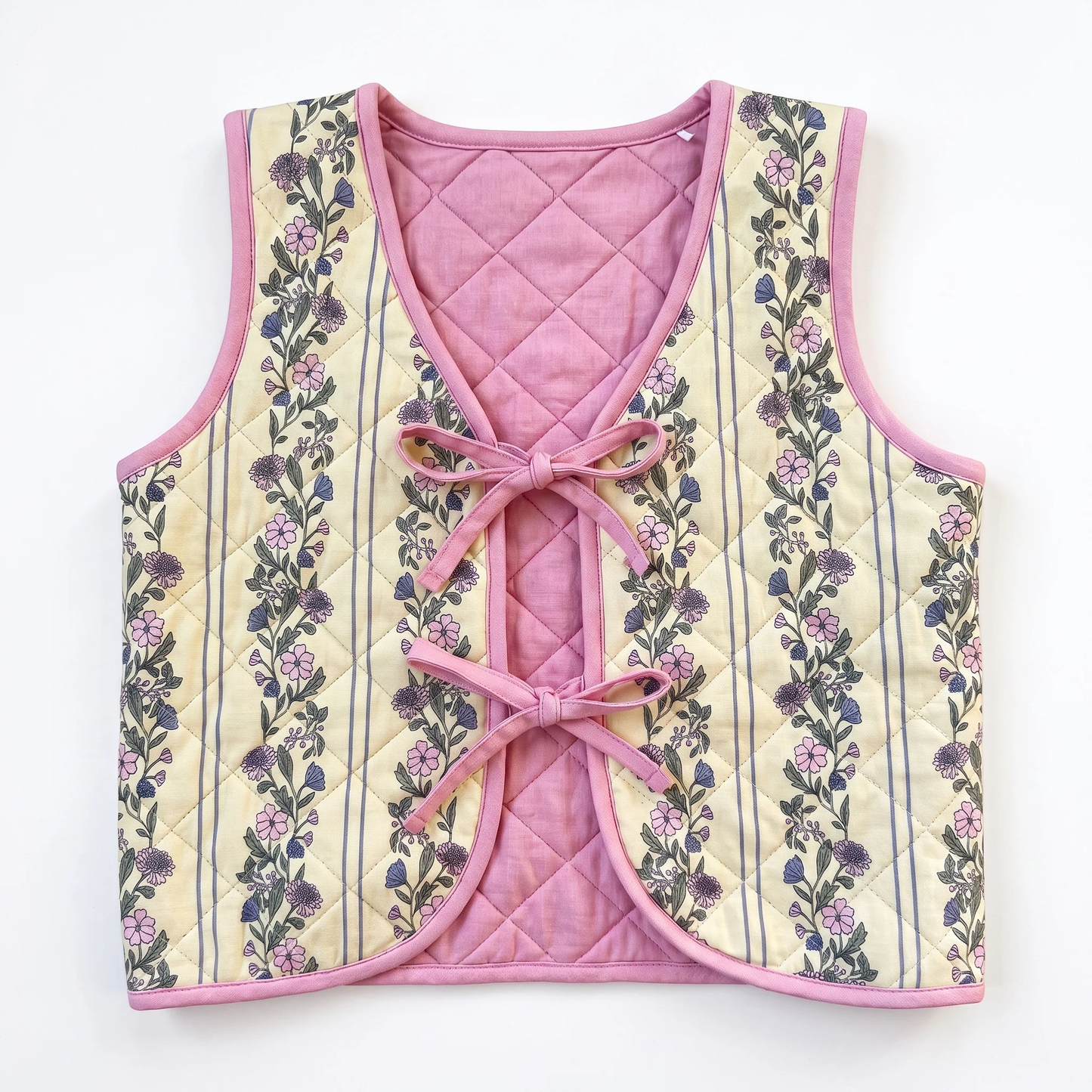 Quilted Vest - Yellow Floral Stripe