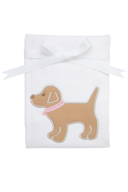 Puppy Applique Burp - Pink