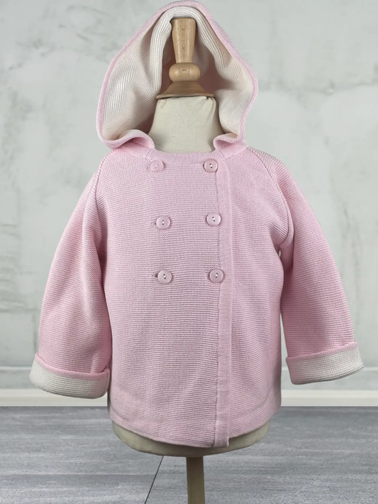 Cotton Seed Stitch Double-Breasted Jacket - Pink/Cream