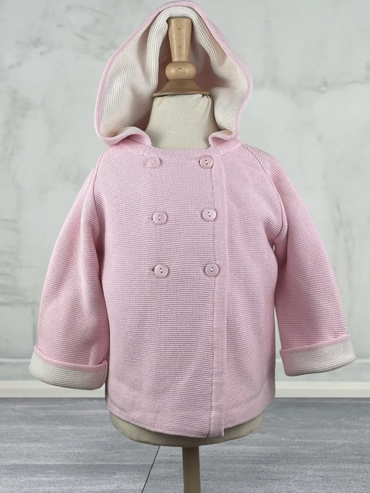 Cotton Seed Stitch Double-Breasted Jacket - Pink/Cream