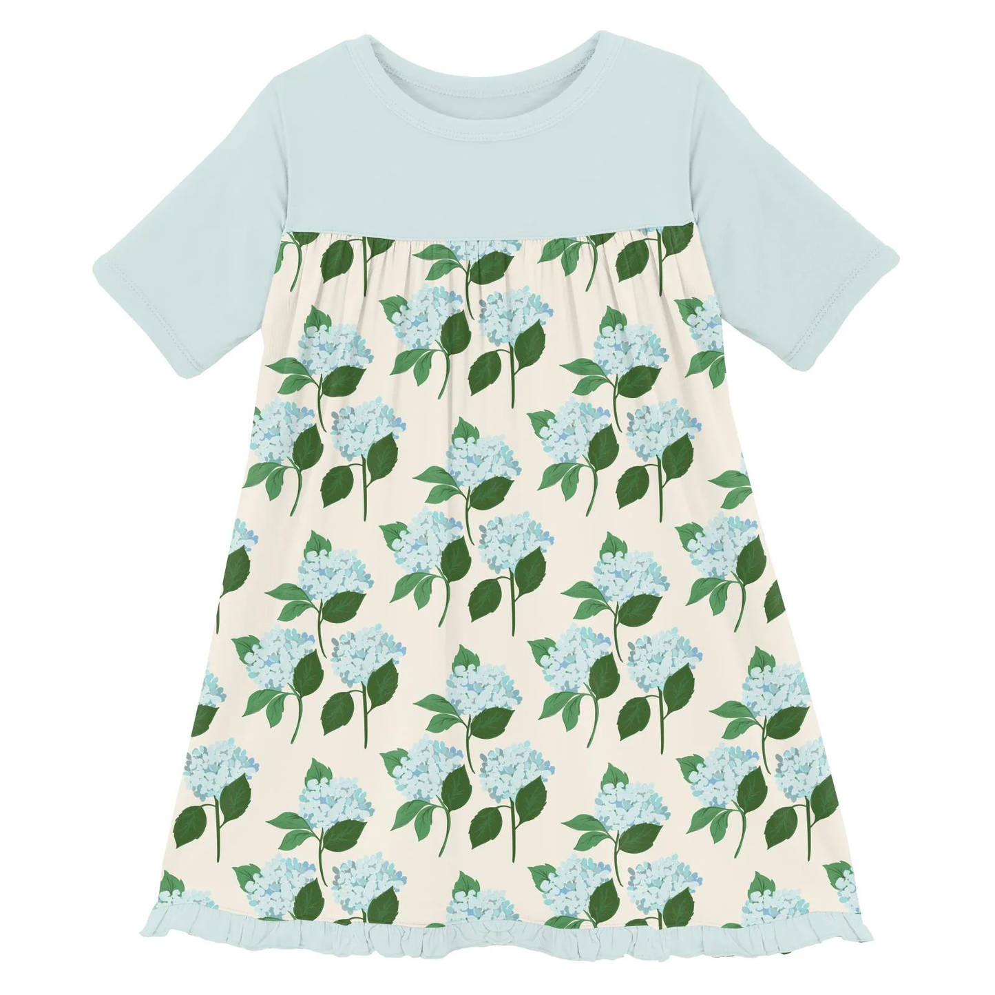 Print Short Sleeve Swing Dress - Hydrangea Bouquet