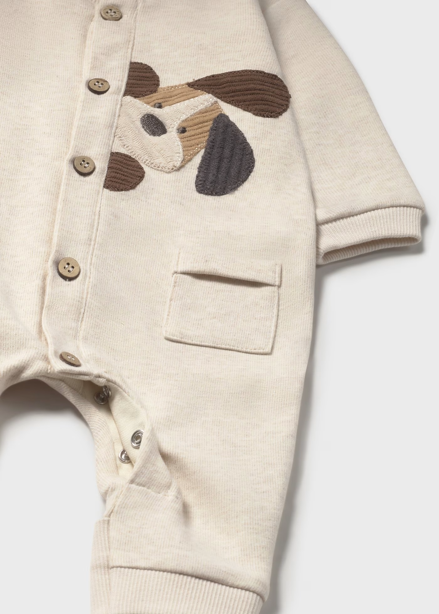 Newborn Boy Embroidered Applique One Piece - Cream