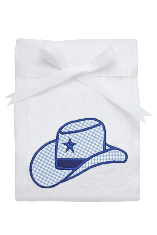 Cowboy Hat Applique Burp - Blue