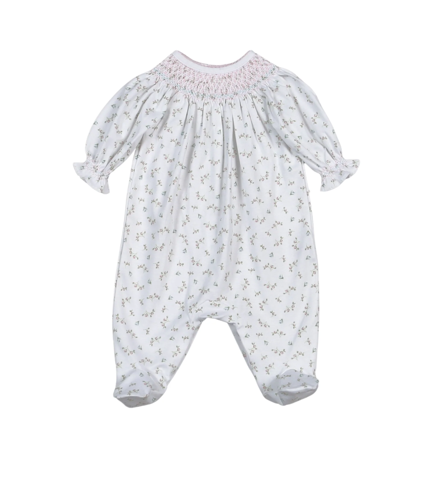 Bella Pink Floral Hand Smocked Bishop Footie