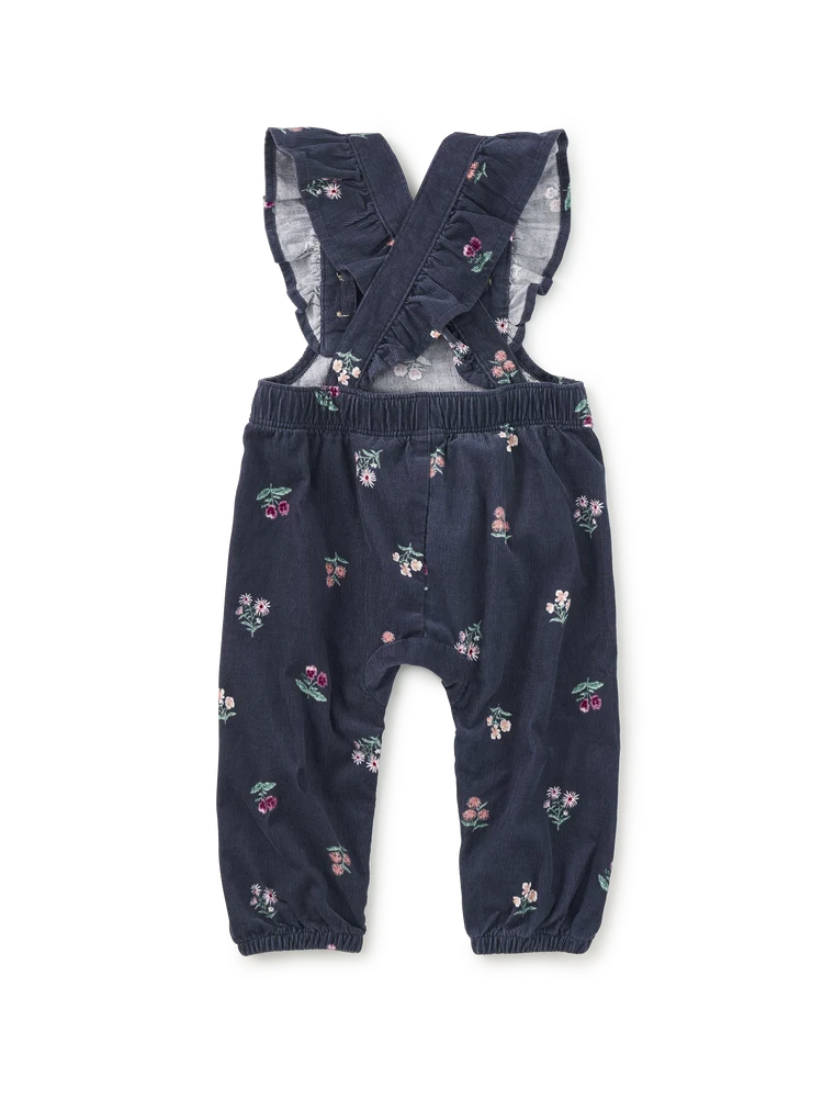 Corduroy Ruffle Baby Overalls - Midnight Posy