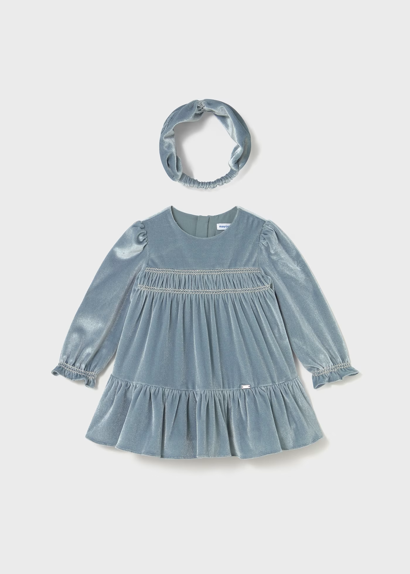 Baby Velvet Dress with Headband - Blue Bell