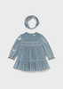 Baby Velvet Dress with Headband - Blue Bell