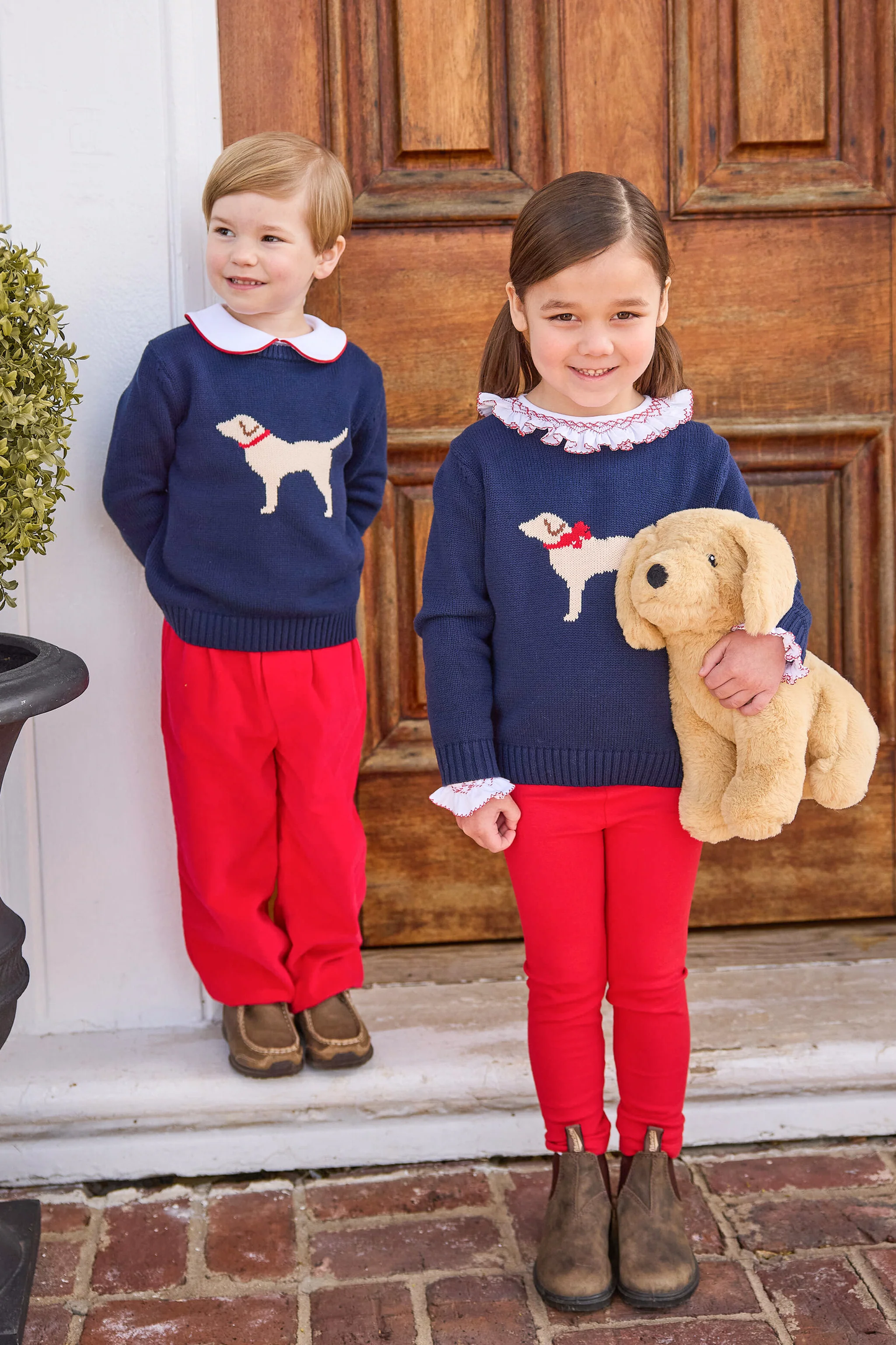 Smocked Madeline Blouse - White with Red