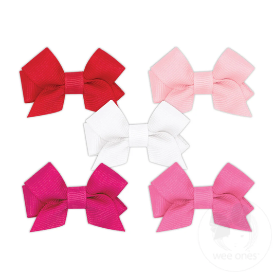 NEW MULTIPACK! Five Tiny Front-tail Grosgrain Bows - Red and Pink