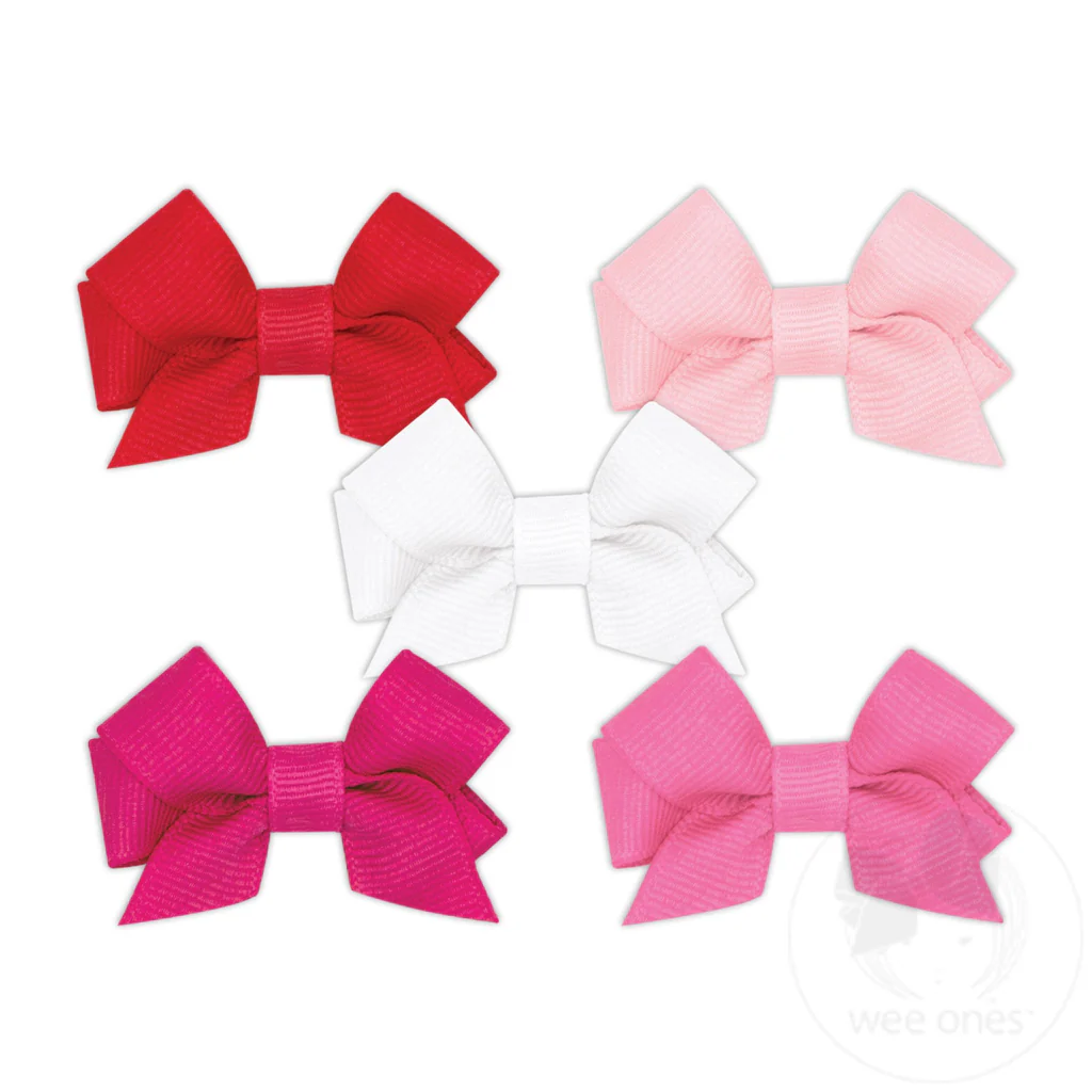 NEW MULTIPACK! Five Tiny Front-tail Grosgrain Bows - White and Pink