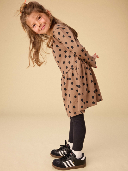 Long Sleeve Skirted Dress - Leopard Dots