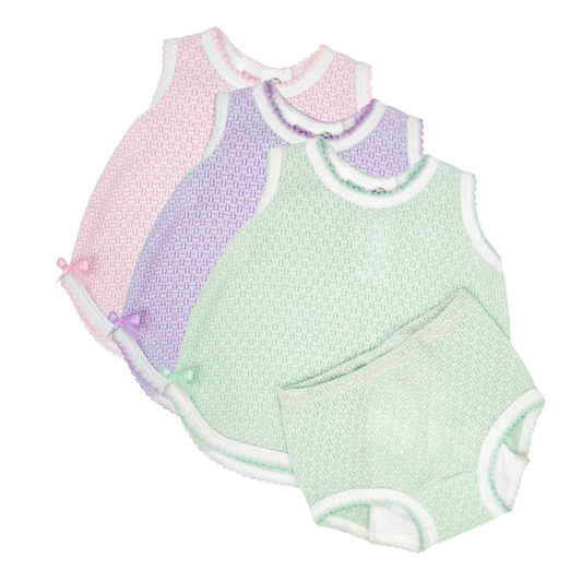 Paty Knit, 2 Piece Sleeveless Diaper Set - Lavender