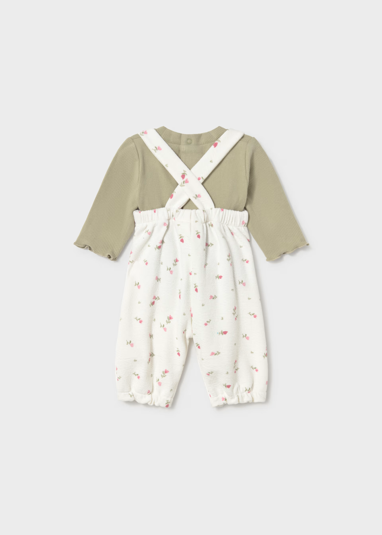 Newborn Girl Printed Dungaree and Sweater Set - Bay Leaf