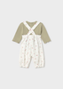 Newborn Girl Printed Dungaree and Sweater Set - Bay Leaf